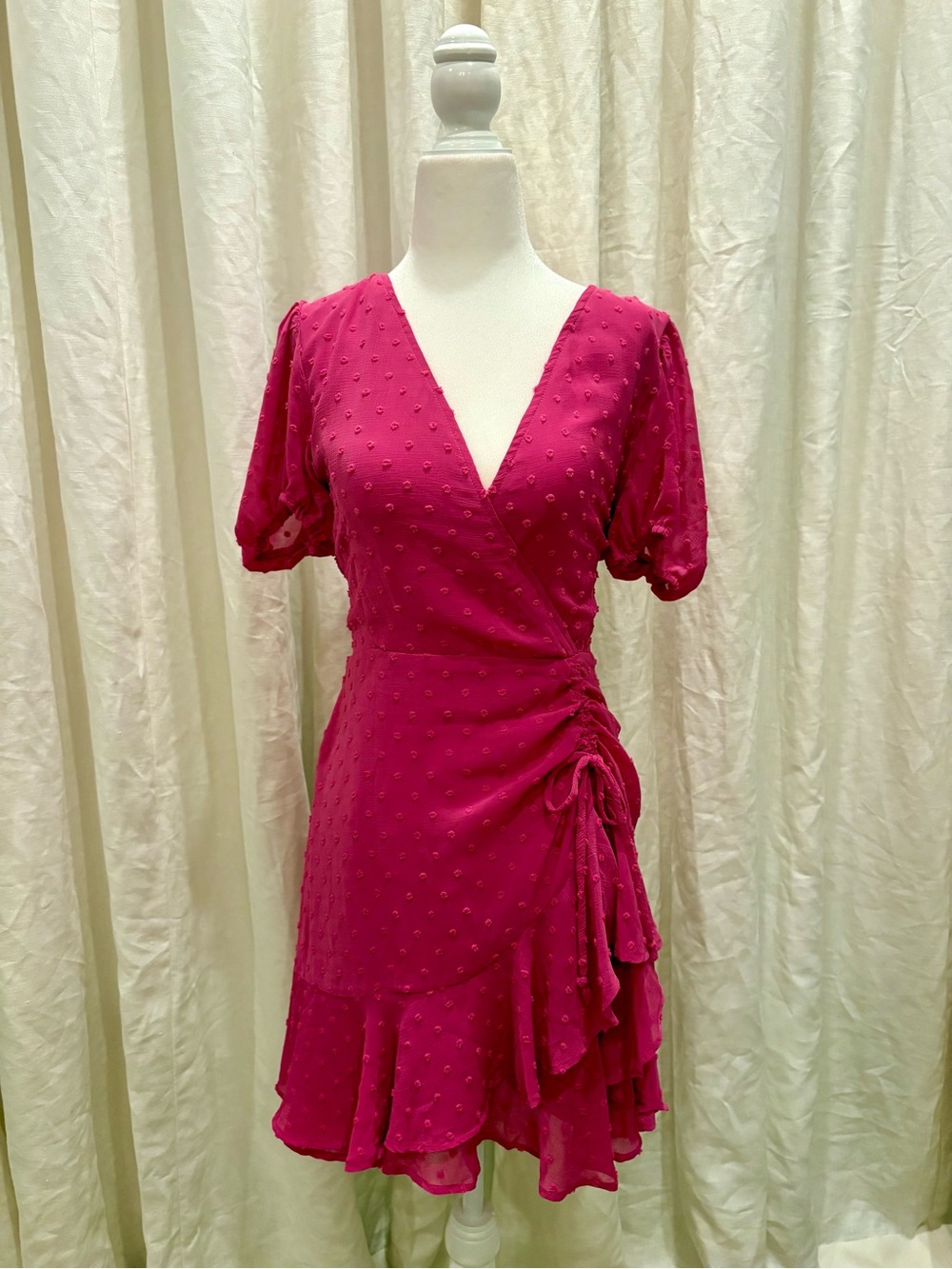 Lulu's Fuchsia Wrap Ruffle Textured Mini Dress